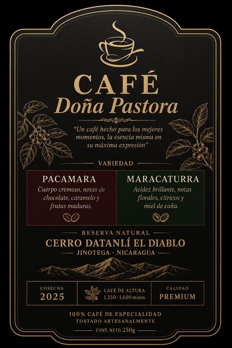 Etiqueta Café Doña Pastora, Reserva Natural Cerro Datanlí El Diablo